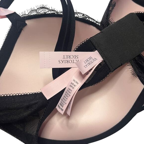 Victoria's Secret Very Sexy Rose Lace Push-Up Bra Jet Black Size 36DDD - Picture 3 of 4